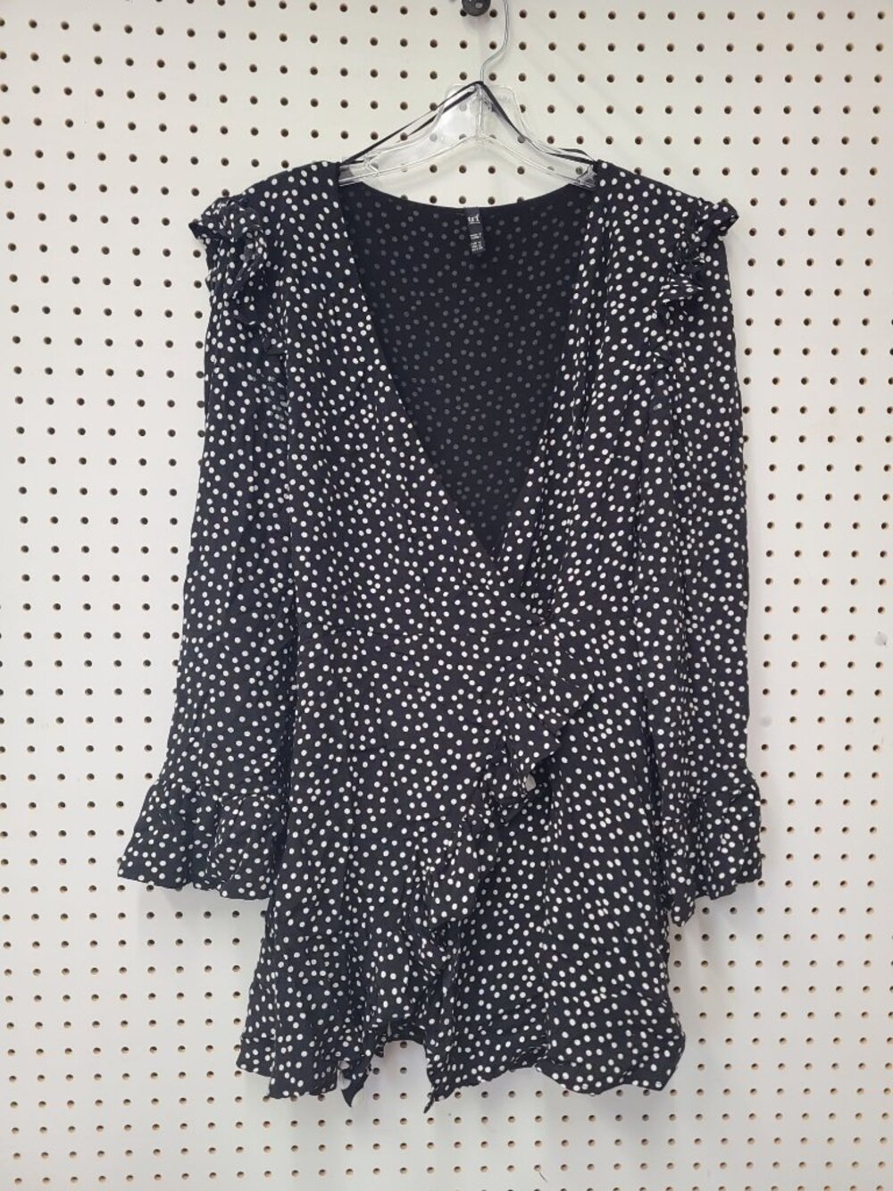 Zara TRF Black & White Polka Dot Wrap Dress With Ruffled Sleeves Medium